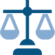 Medico-legal scale of justice icon, representing the equilibrium between legal rights and medical ethics in healthcare.